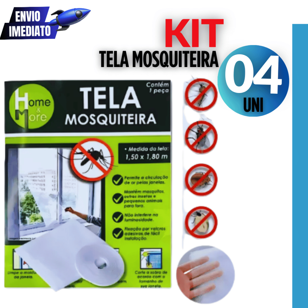 Kit 04 Unidades Tela Mosquiteira Anti-inseto Mosquito Janela Linha Premium 1,50 X 1,80