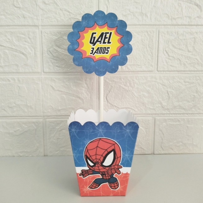 Pegue e Monte - Centro de Mesa Cachepô Homem Aranha cute - Lembrancinhas para Festas