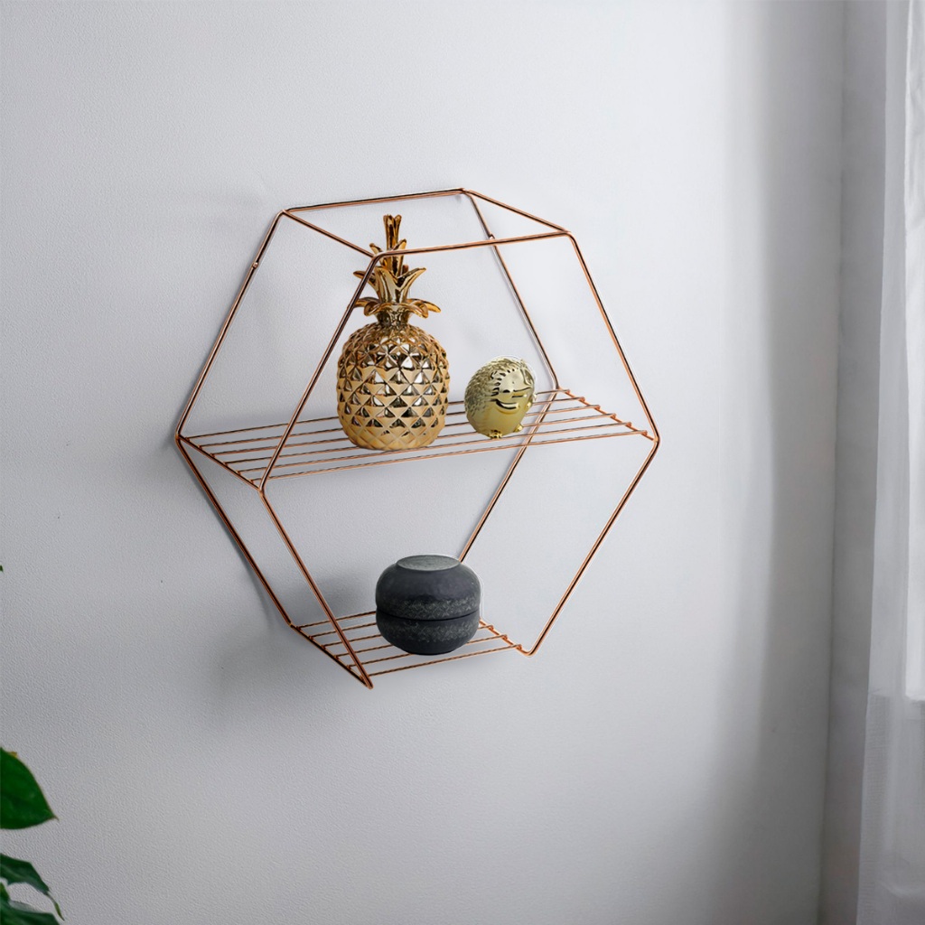 Prateleira Nicho Hexagonal Luxo Varanda Sacada Luxo Rosé Gold Premium - Home & Living