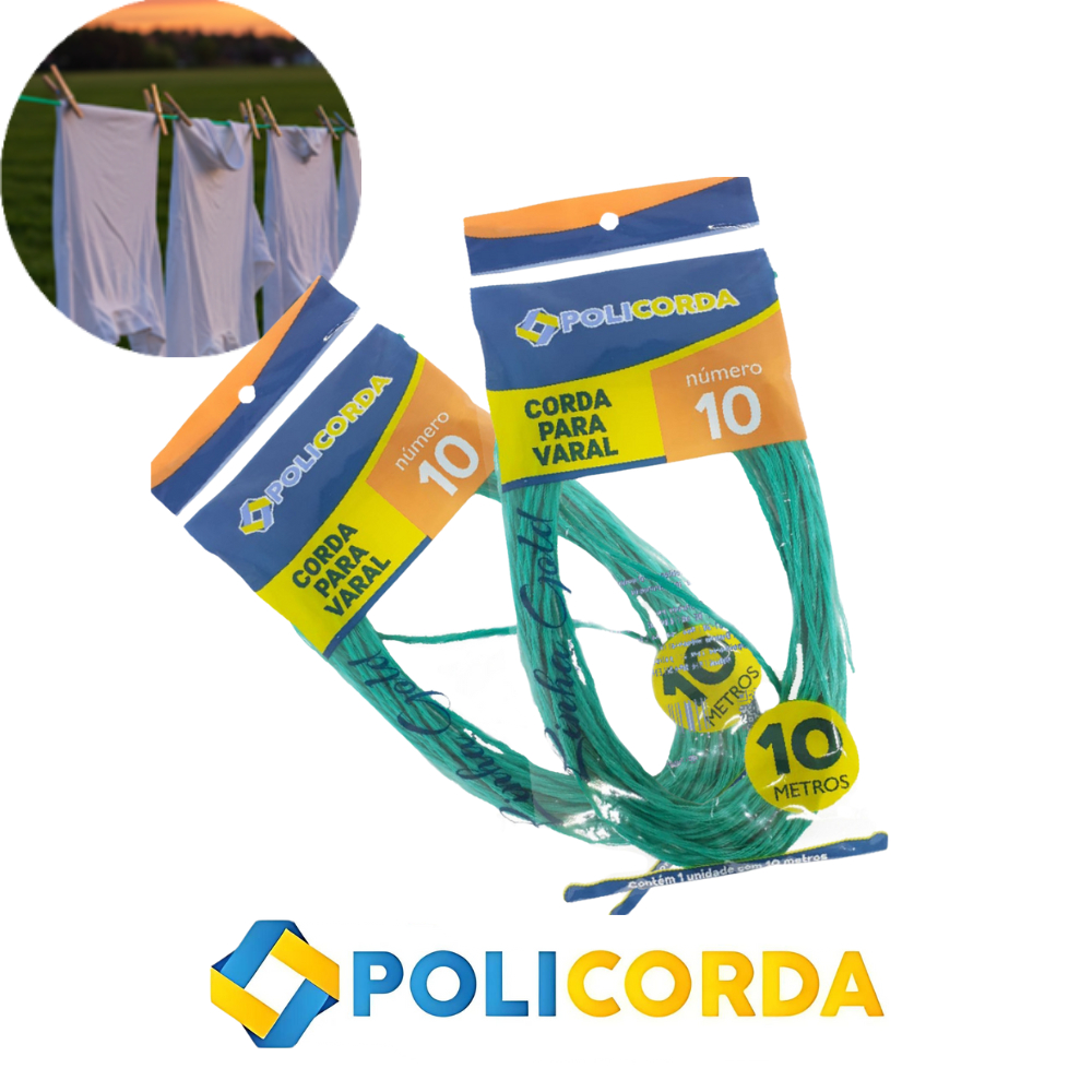 Corda para Varal de Roupa 10 Metros Multicolorido Trançada - Resistente até 10kg Pontas Seladas