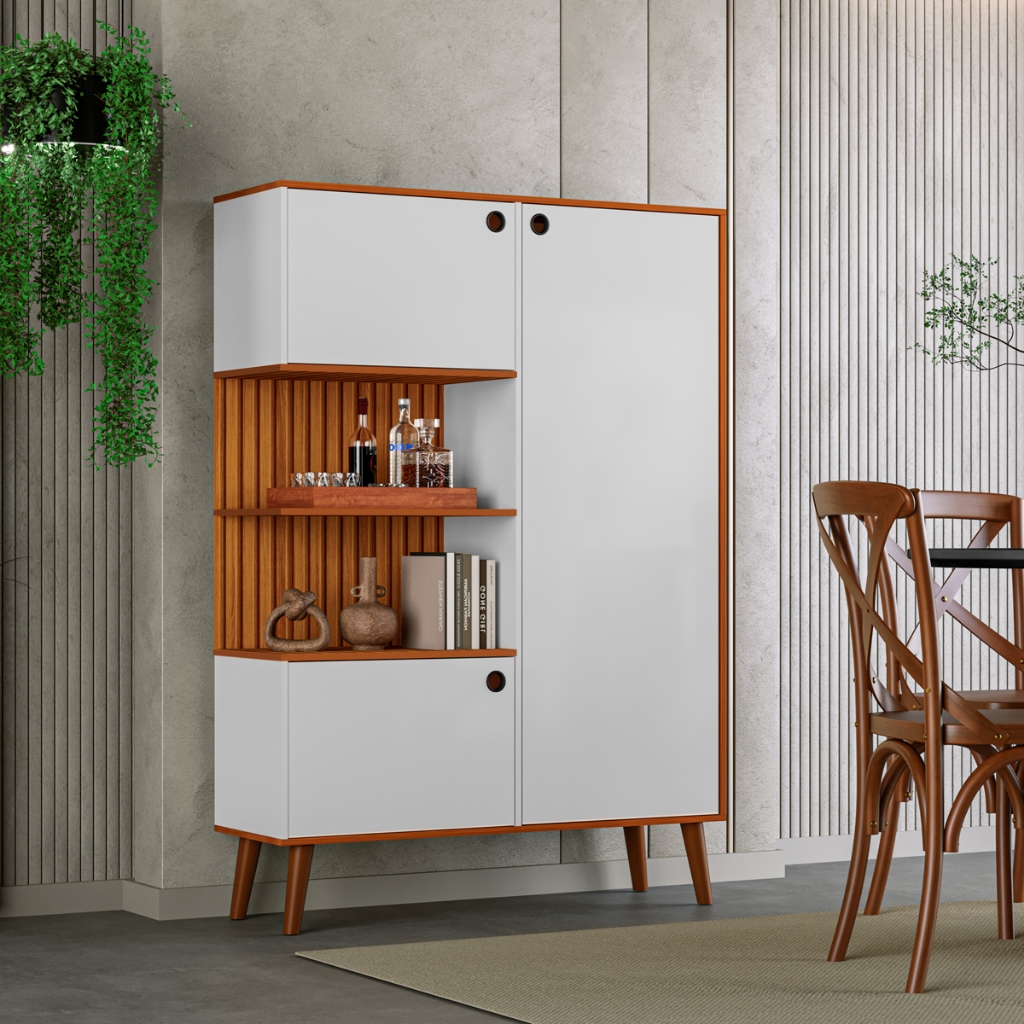 Armário Ripado 3D com 3 Portas e 7 Prateleiras – Móvel Organizador com Pés em Poliuretano - Branco