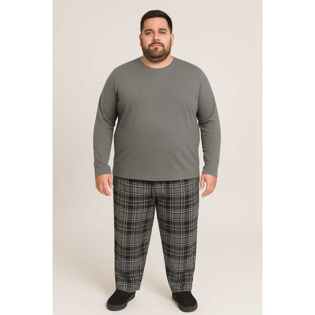 PIJAMA MASCULINO XADREZ PLUS SIZE INVERNO MANGA LONGA E CALÇA TAMANHO 52 E 54