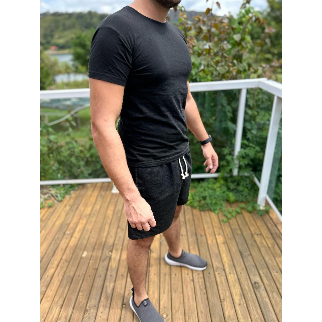 Kit Masculino Casual Fitness – Camiseta + Bermuda + Tênis Slip On – Look Confortável e Estiloso