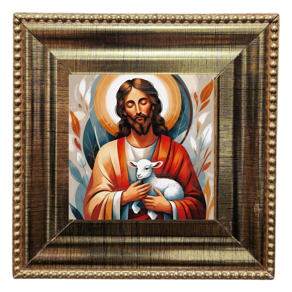 Quadrinho enfeite adorno de mesa Jesus Bom Pastor Religioso bibelo