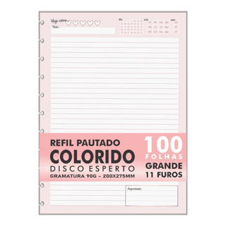 Refil Genérico Colorido Grande 11 Furos Feminino Rosê Compatível Caderno Disco e Modelo Inteligentes em Oferta na Shopee
