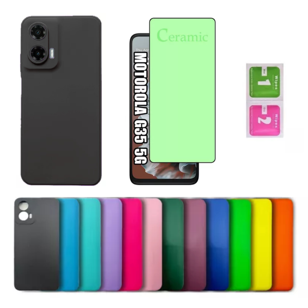 Kit Para Moto G35 Motorola - Película Cerâmica + Capa Aveludada Colorida Capinha em Oferta na Shopee