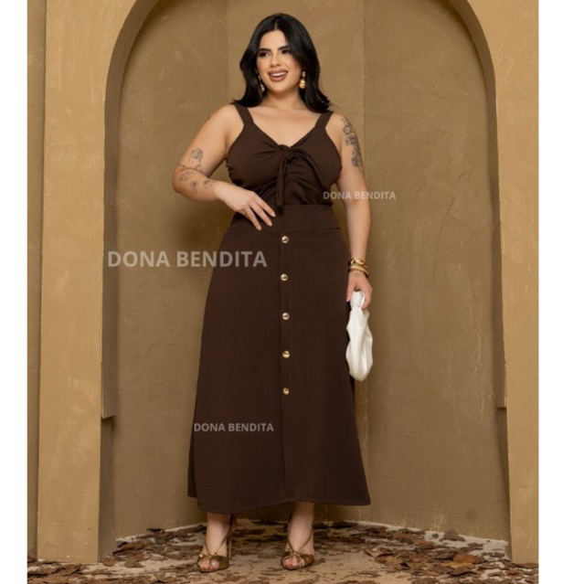 CONJUNTO PLUS SIZE SAIA LONGA GG ELEGANTE