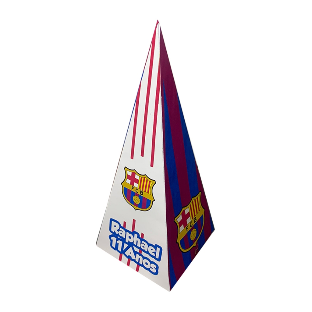 Caixinhas Barcelona Cone/Pirâmide Personalizada Com Nome e Idade Para Festas de Aniversários e Lembrancinha