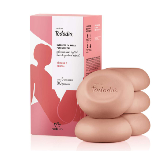 Caixa de Sabonete em Barra Puro Vegetal Natura Tododia Tâmara e Canela com 5 unid 90g Lacrado