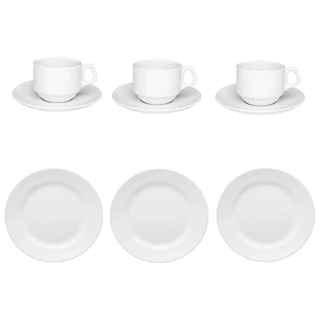 JOGO DE 40 PEÇAS 20 XICARA EMÍLHAVEL COM PIRES 220ML + 20 PRATO DE SOBREMESA 22 CM FLAMINGO WHITE EM PORCELANA OXFORD