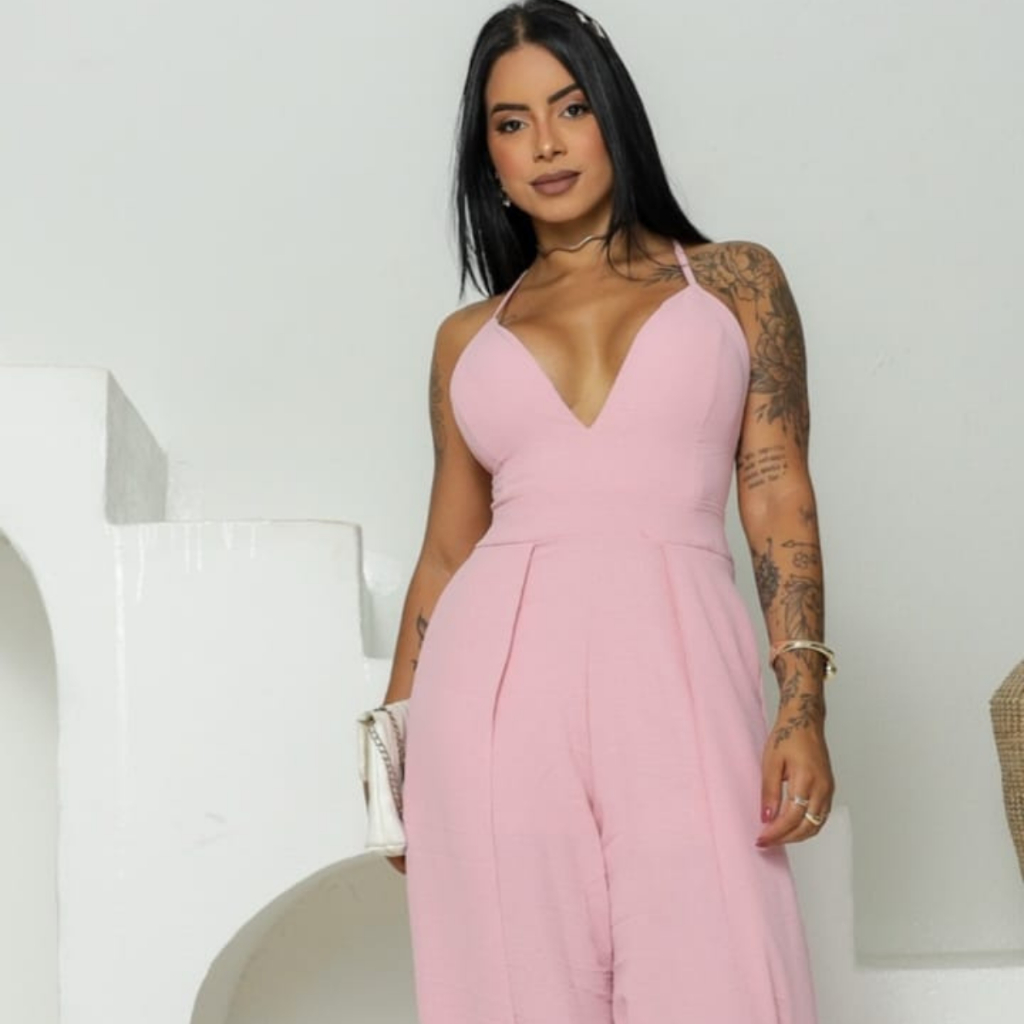 Macacao Feminino Decotado Alcinha 2 Fendas Pantalona Festa Eventos Sociais