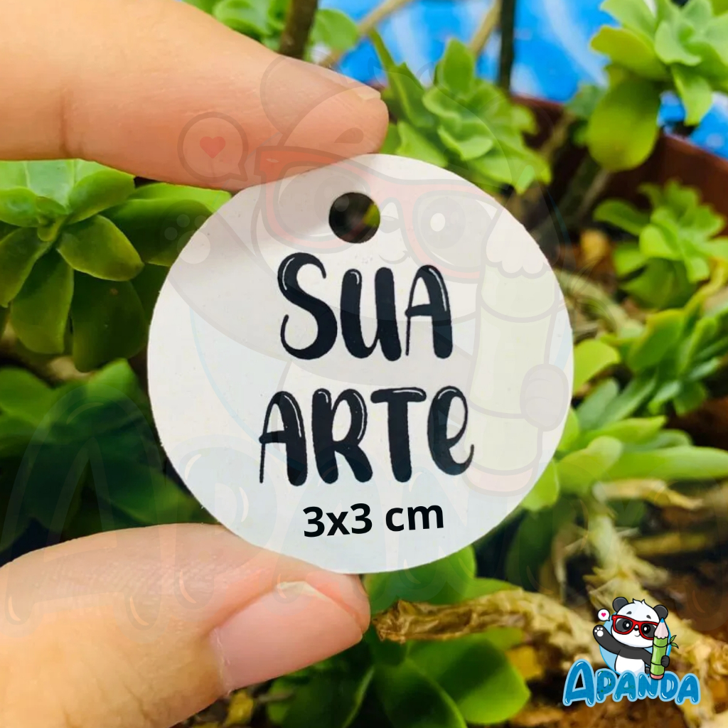 Tag Personalizada Redonda 3x3 cm - Com sua Arte, Logo ou Frase em Oferta na Shopee