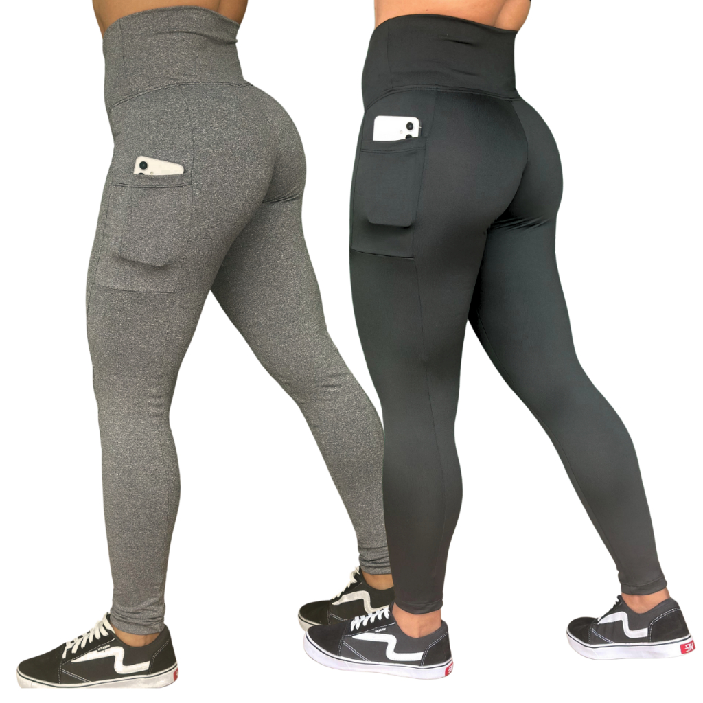 Kit 2 Calças Leg feminina  Bolso Cintura Alta Suplex Trabalho Fitness yoga tenis