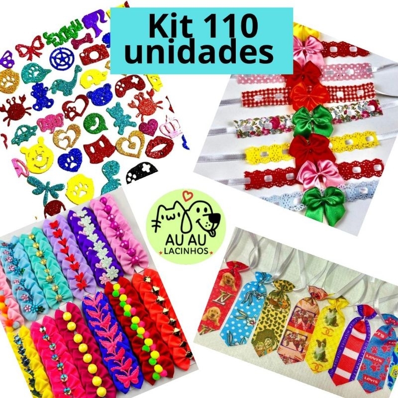 110 Und kit Pet Laços Gravatas Gargantilha e Adesivos