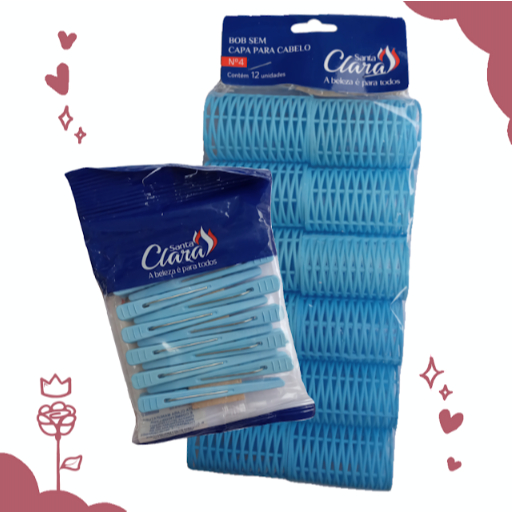 KIT Formador de Cachos (Bob sem capa)  p/ cabelo N°4 e Clips Plásticos para Cabelo  12 Unidades - Santa Clara