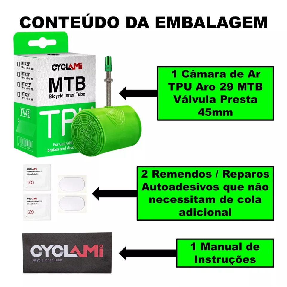 Câmara De Ar Tpu Mtb Aro 29 X 1.9/2.50 Presta Bico Fino 45mm Presta