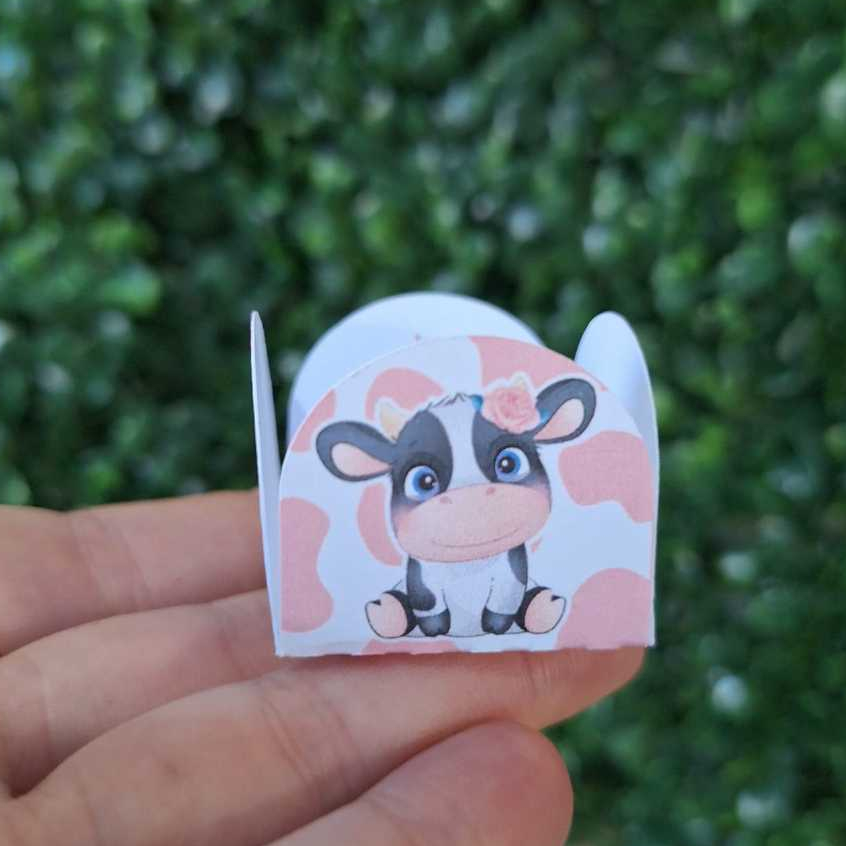 Forminhas Personalizadas de Doce Brigadeiro Festa Aniversário 4 Pétalas Mesvesario Vaquinha Rosa