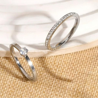 Kit Par De Anel Solitário Delicado Elegante Aço Inoxidável Refinado Pedra Em Cristal Brilhante em Oferta na Shopee