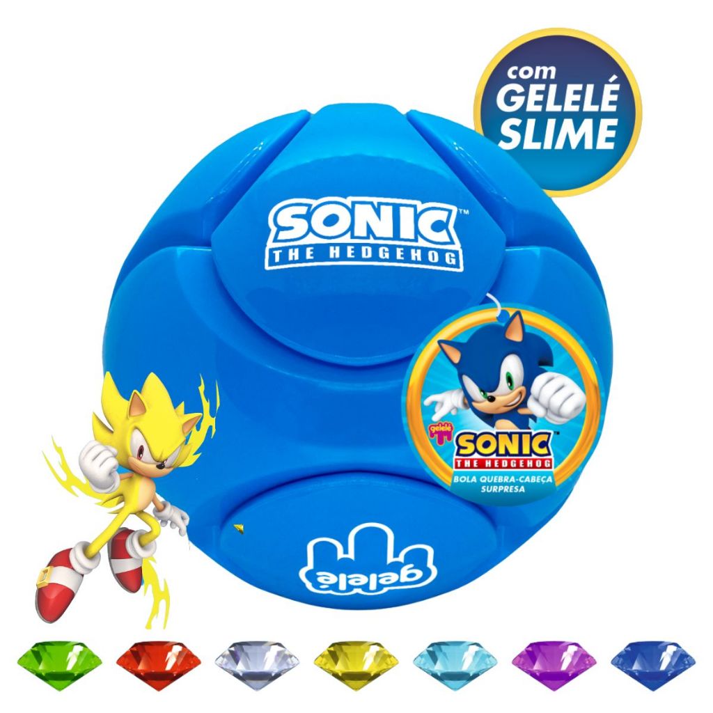 BOLA AZUL QUEBRA CABEÇA SONIC SLIME ESMERALDA DIAMANTE CAOS MONTÁVEL GELELÉ COLEÇÃO PRESENTE CRIANÇA