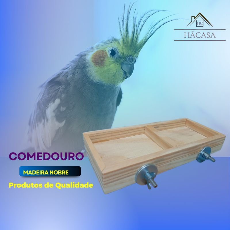 Comedouro de madeira para pássaros com fixador