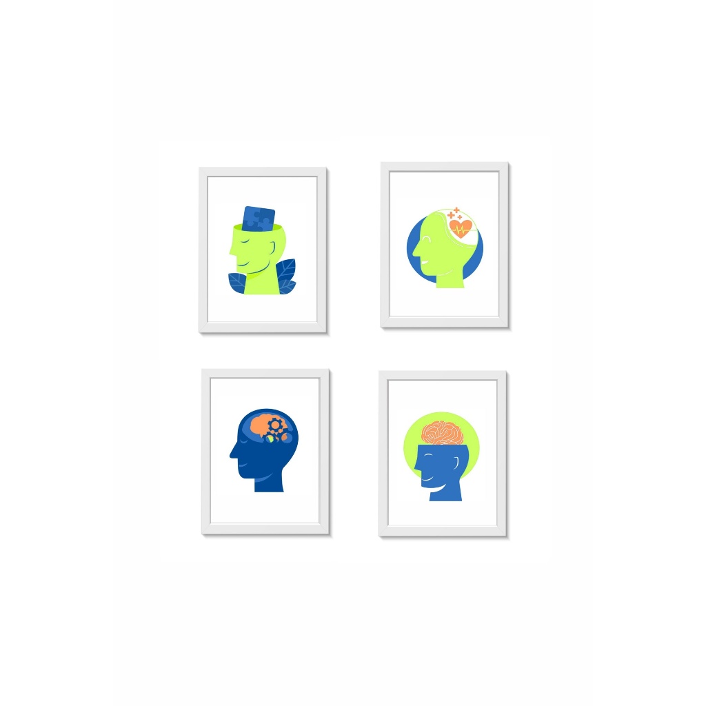 Kit 4 Quadros Decorativos Psicologia Psicanálise Consultório Clínica Molduras 20x30cm Madeira