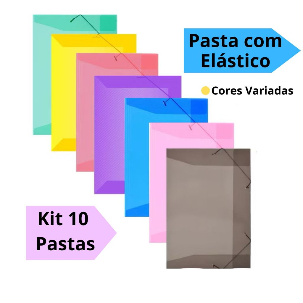 Kit com 20 Pastas com Elástico Aba Grande A4 Ofício 335x235mm Modelo Fino ACP