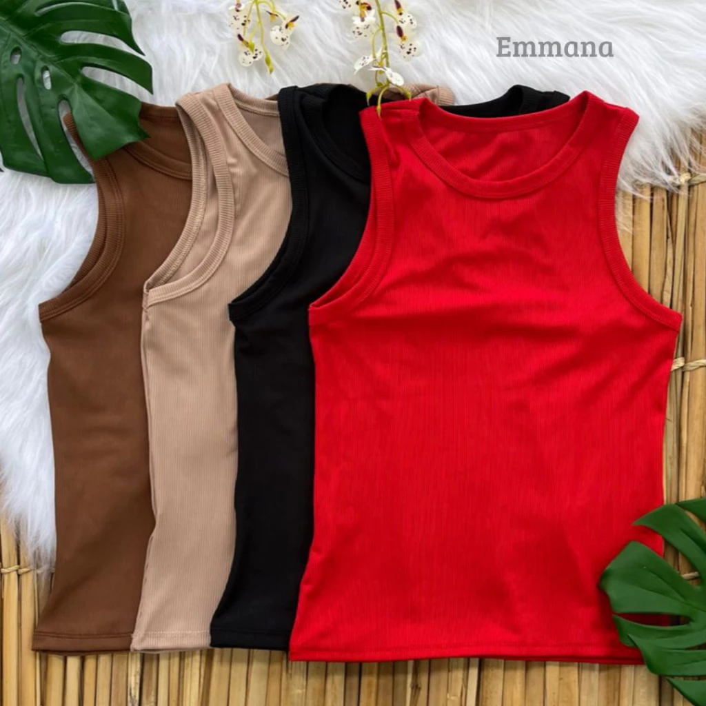 Kit 4 Regata Canelada Feminina Lisa Blusa Básica Camiseta Casual