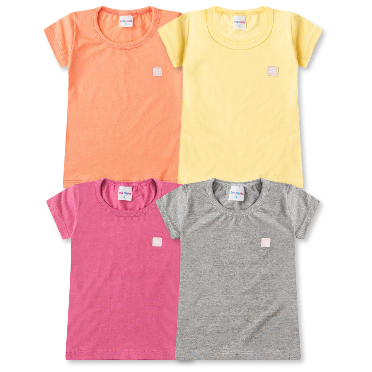 Kit Sortido 4 Peças Blusa Manga Curta Lisa Básica Menina Escolar Infantil e Juvenil do 3 ao 16