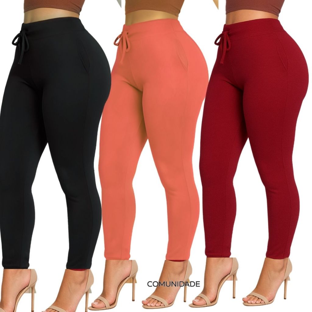 CALÇA FEMININA JOGGER COM BOLSO MALHA CREPE RIBANA ENVIO IMEDIATO em Oferta na Shopee