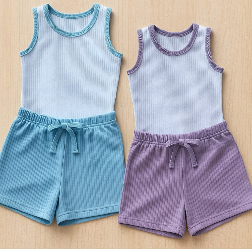 Conjunto infantil menina malha canelada moda blogueira Blusa Regata + Shorts CORES SORTIDAS
