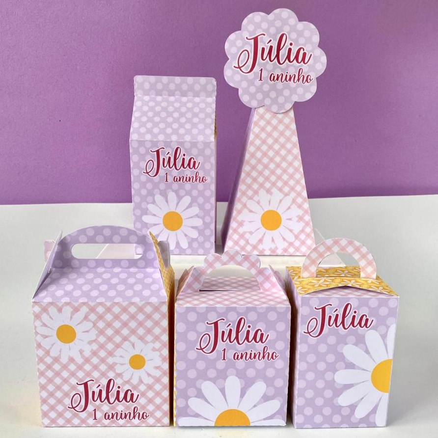 Kit Festa Margaridas Personalizado | Pegue e Monte | Caixinhas e Lembrancinhas
