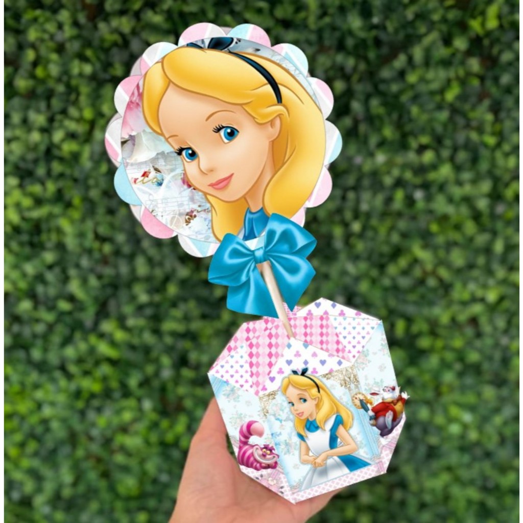 Kit de Centro de mesa Alice no Pais das Maravilhas | Arranjo Enfeite Cachepô | Lembrancinha | Festa | Personalizado