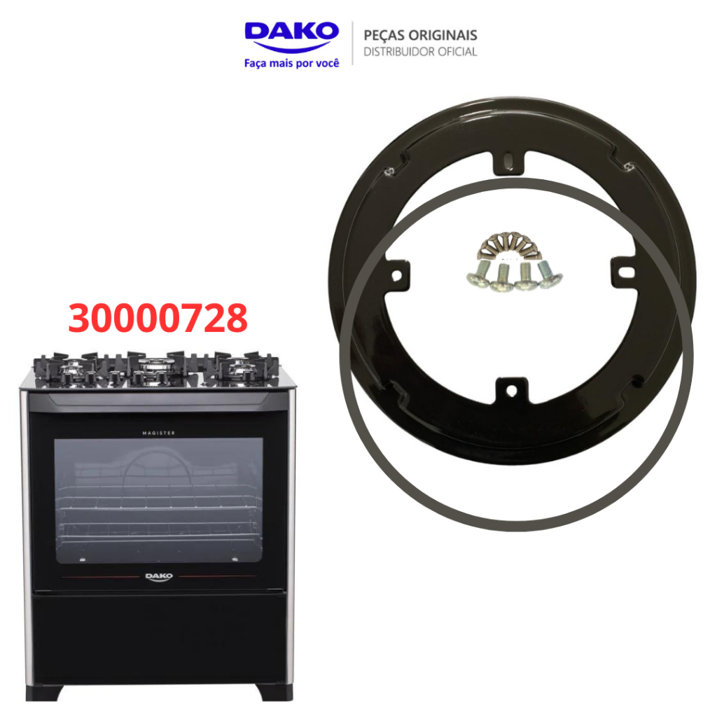BASE TREMPE TRIPLA CHAMA BOCA CENTRAL + VEDAÇÃO E PARAFUSOS FOGÃO DAKO MAGISTER GLASS ENVIO FULL