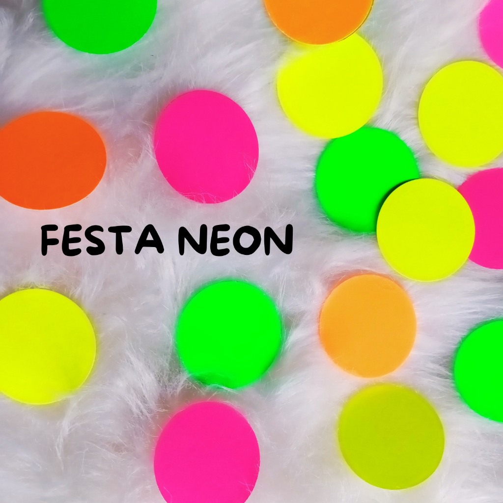 100 CÍRCULOS NEON, BRILHAM NA LUZ NEGRA - TAM 5 cm - festa Neon, decoração, artes, brincadeiras