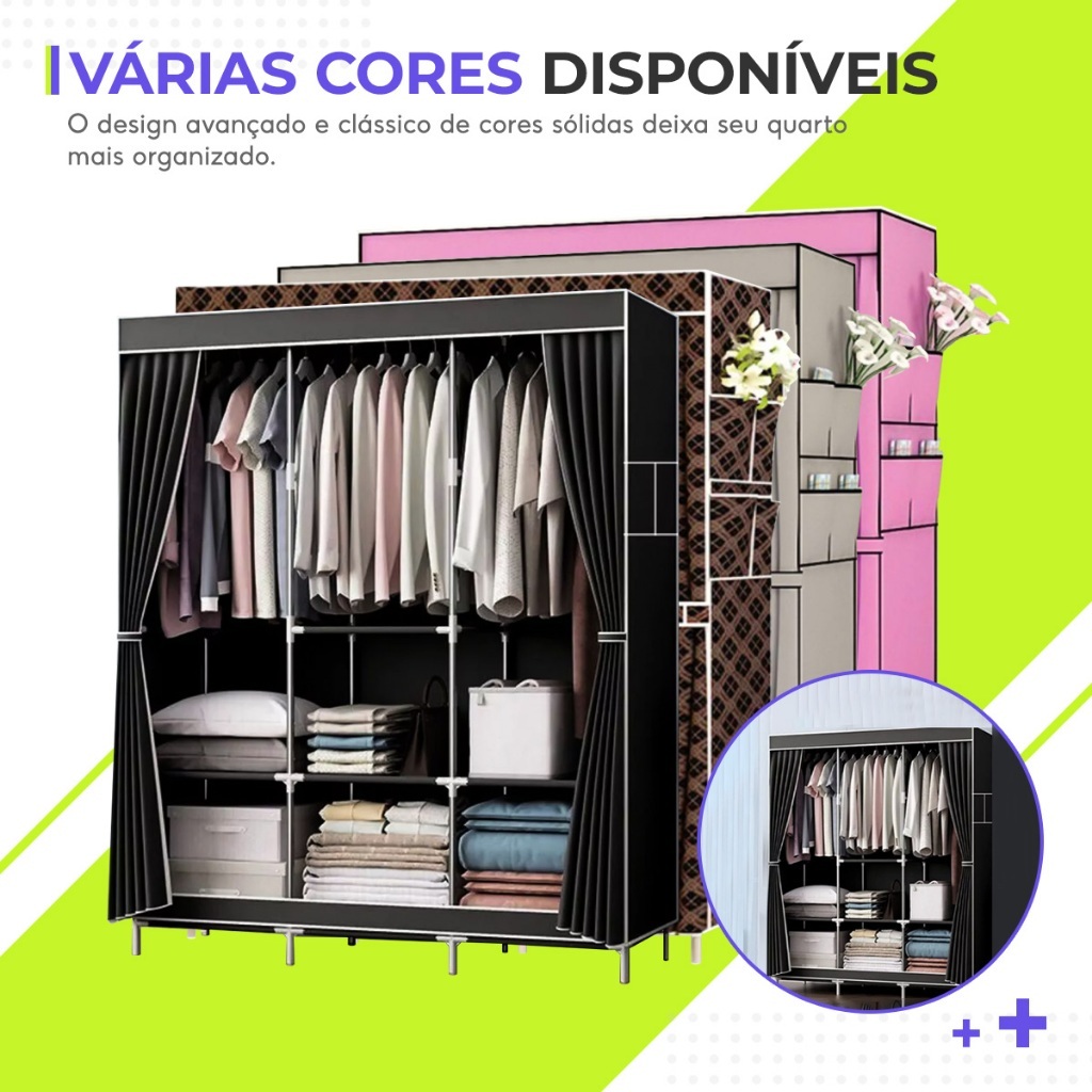 Guarda Roupa Dobrável Organizador De Roupas Portátil com Ziper Armário de Roupa Multifuncional