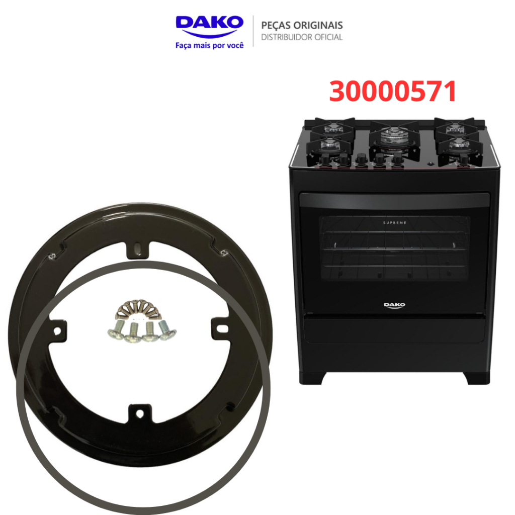 BASE TREMPE BOCA MAIOR + VEDAÇÃO ORIGINAL COM PARAFUSOS FOGÃO DAKO SUPREME GLASS ENVIO RÁPIDO FULL