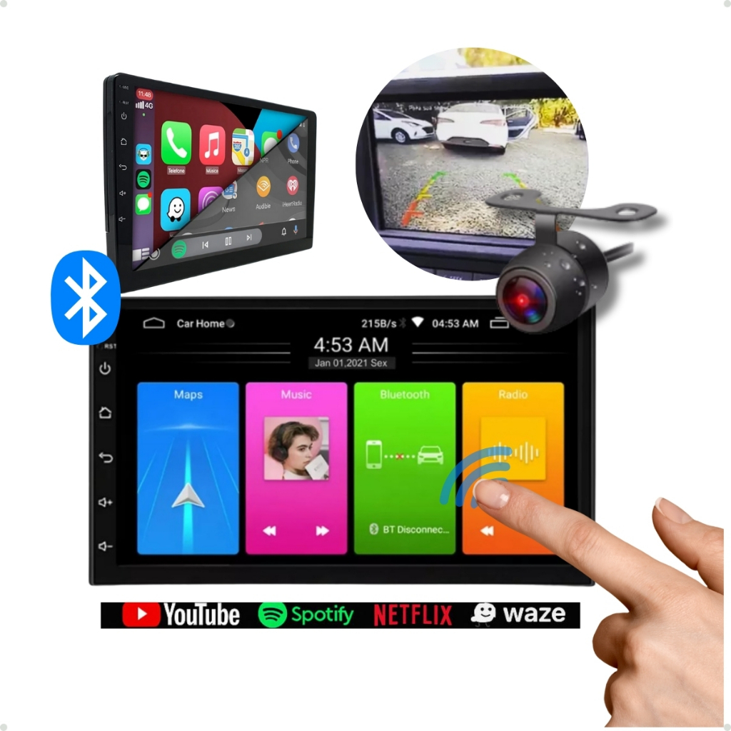 Central Multimidia 7pol 2gb 32gb Android E Câmera De Ré Android e Car Play sem fio UNIVERSAL