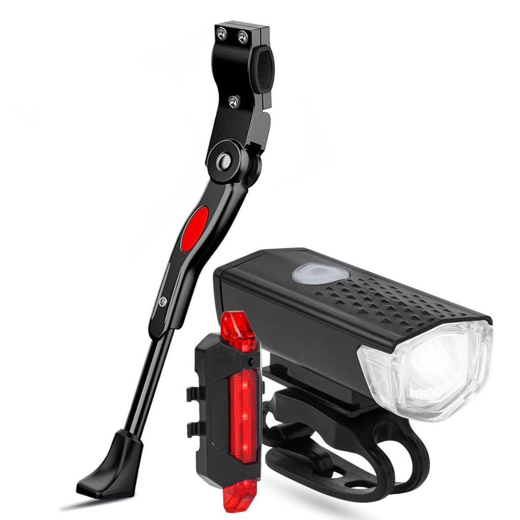Farol Bike Luz Led Usb Ciclismo 300 Lumens + Sinalizador Traseira + Pezinho Descanso 20 29 em Oferta na Shopee