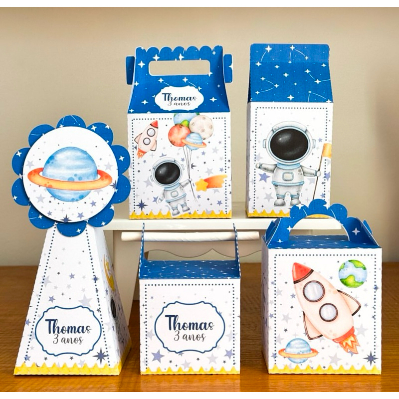 PEGUE E MONTE - Kit Festa Personalizados ASTRONAUTA Lembrancinhas Caixinhas para festa