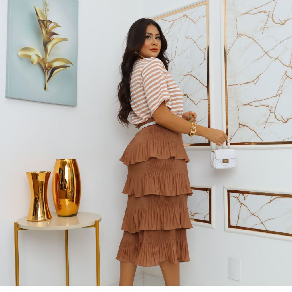 Saia Plissada Feminina 4 Camadas | Estilo Evangélico Social | Conforto e Sofisticação em Crepe Malha para Todas as Ocasi