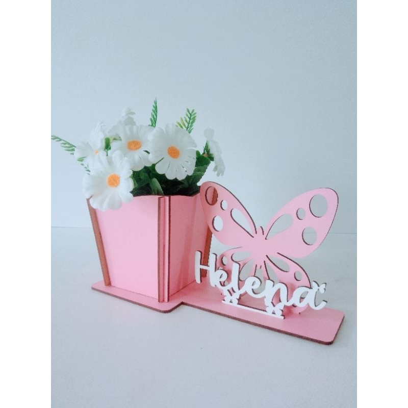 Kit 3 Centros Mesa Borboleta Cachepô Lembrancinha Nome Personalizado Festa Infantil