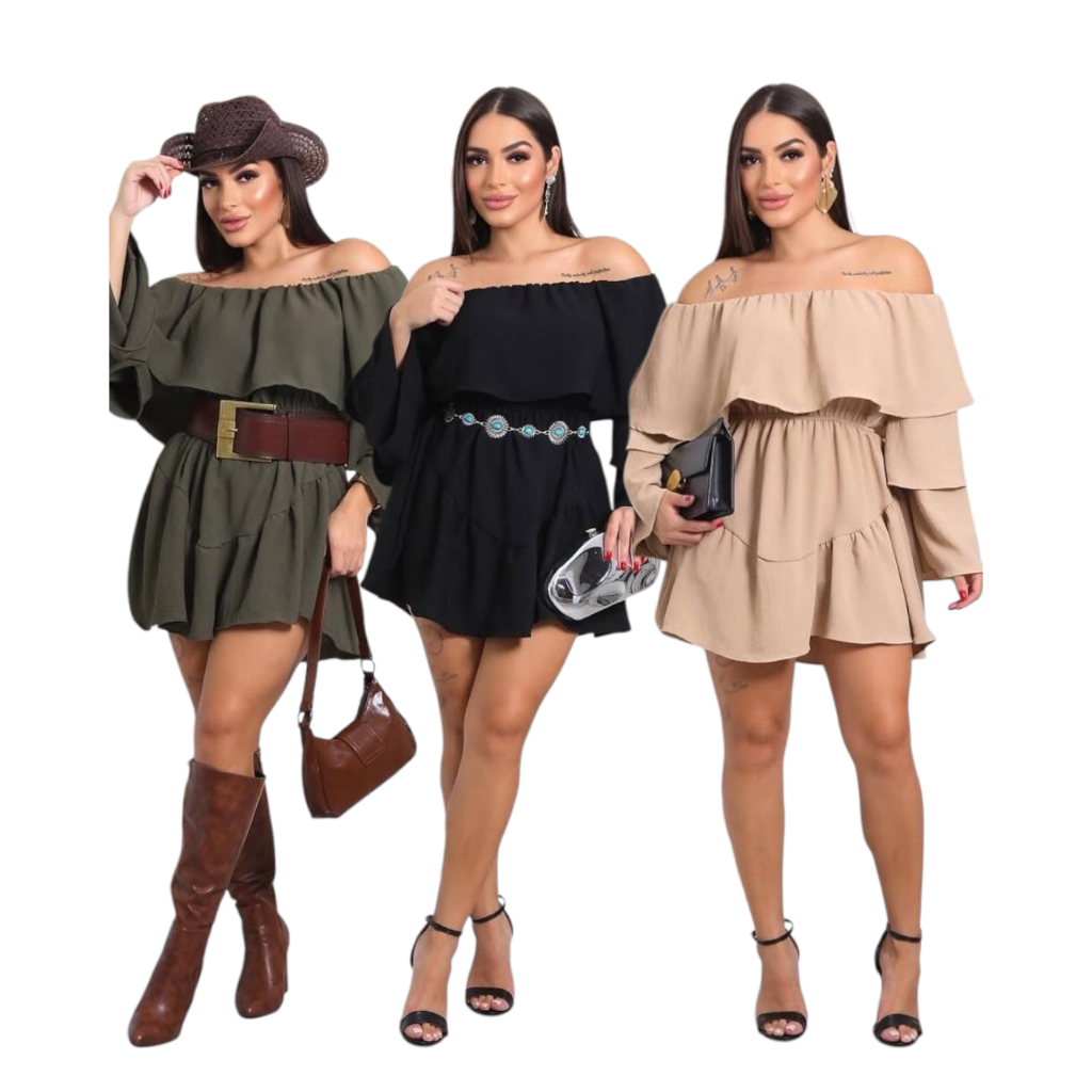 Vestido macaquinho cigana  manga longa en tecido duna em Oferta na Shopee