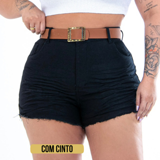 Short Preto Plus Sise Feminino Cintura alta com elastano em Oferta na Shopee