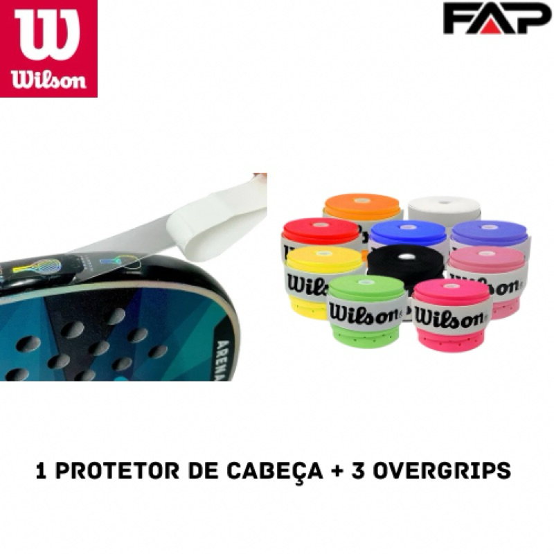 Kit 1 Protetor de Cabeça + 3 Overgips Wilson Perfurado - Para Raquetes de Beach Tennis, Tênis, Padel