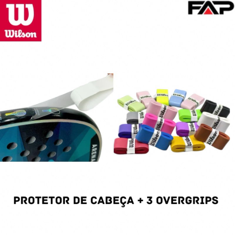 Kit 1 Protetor de Cabeça + 3 Overgrips Wilson Pegajoso - Para Raquetes de Beach Tennis, Tênis e Padel