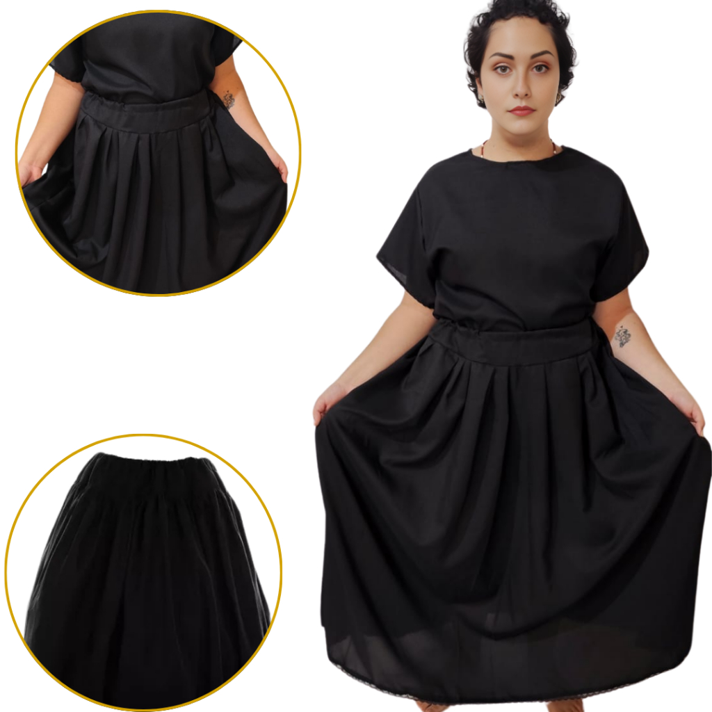 Saia Preta Umbanda e Candomblé Pomba Gira Oxford Com Renda Premium 2.30 de Roda 95cm de Altura em Oferta na Shopee