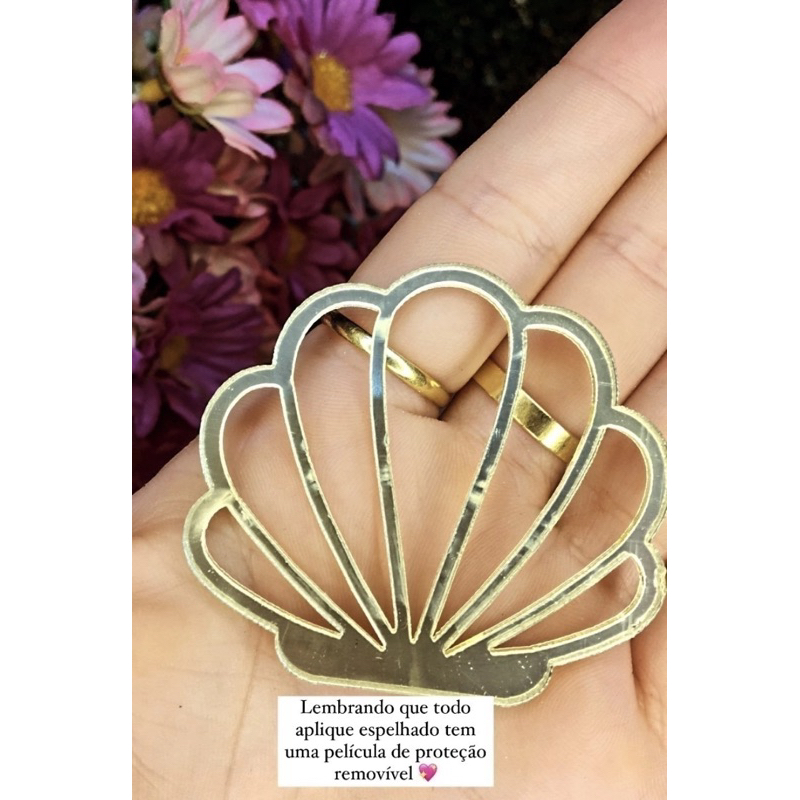 Aplique Acrílico Concha Sereia de Luxo 5cm - Aplique Acrilico Dourado
