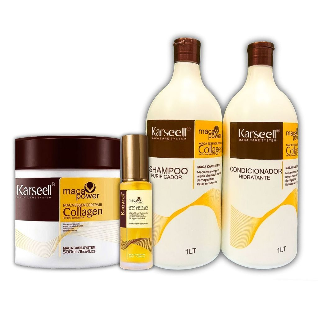 Karseell Collagen Kit 4 Unidades – Tratamento 500g + Shampoo e Condicionador 1L + Óleo 60m...
