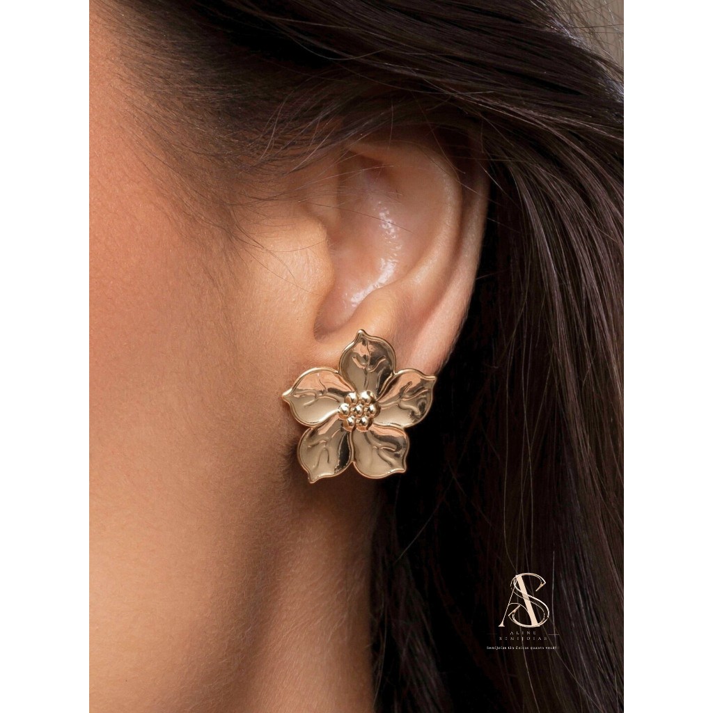 ALINE SEMIJOIAS Brinco Flor Cerejeira 🌸 (23mm) SemiJoia Banhada a Ouro