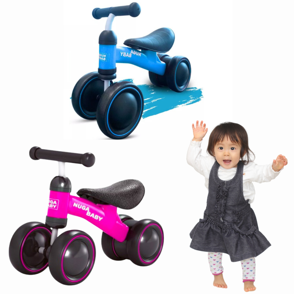 Bicicleta de Equilíbrio Infantil Criança Nuga Sem Pedal 4 Rodas Andador - Rosa - Azul